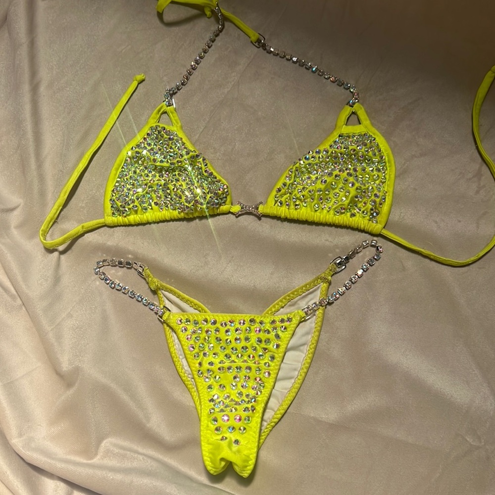 Neon yellow crystal bikini